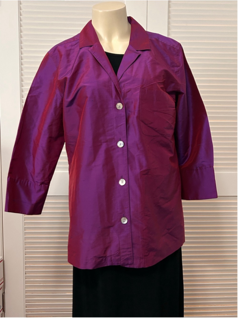 Multiples 100% Silk Magenta Purple Iridescent Button-Up Blouse M/L